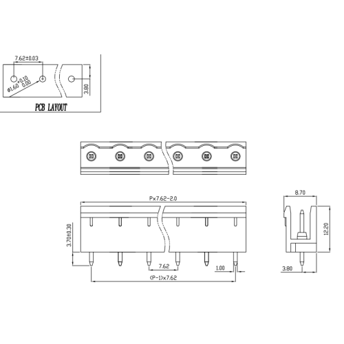 7.62MM pitch plug-in PCB terminal block male and female connector opening right angle